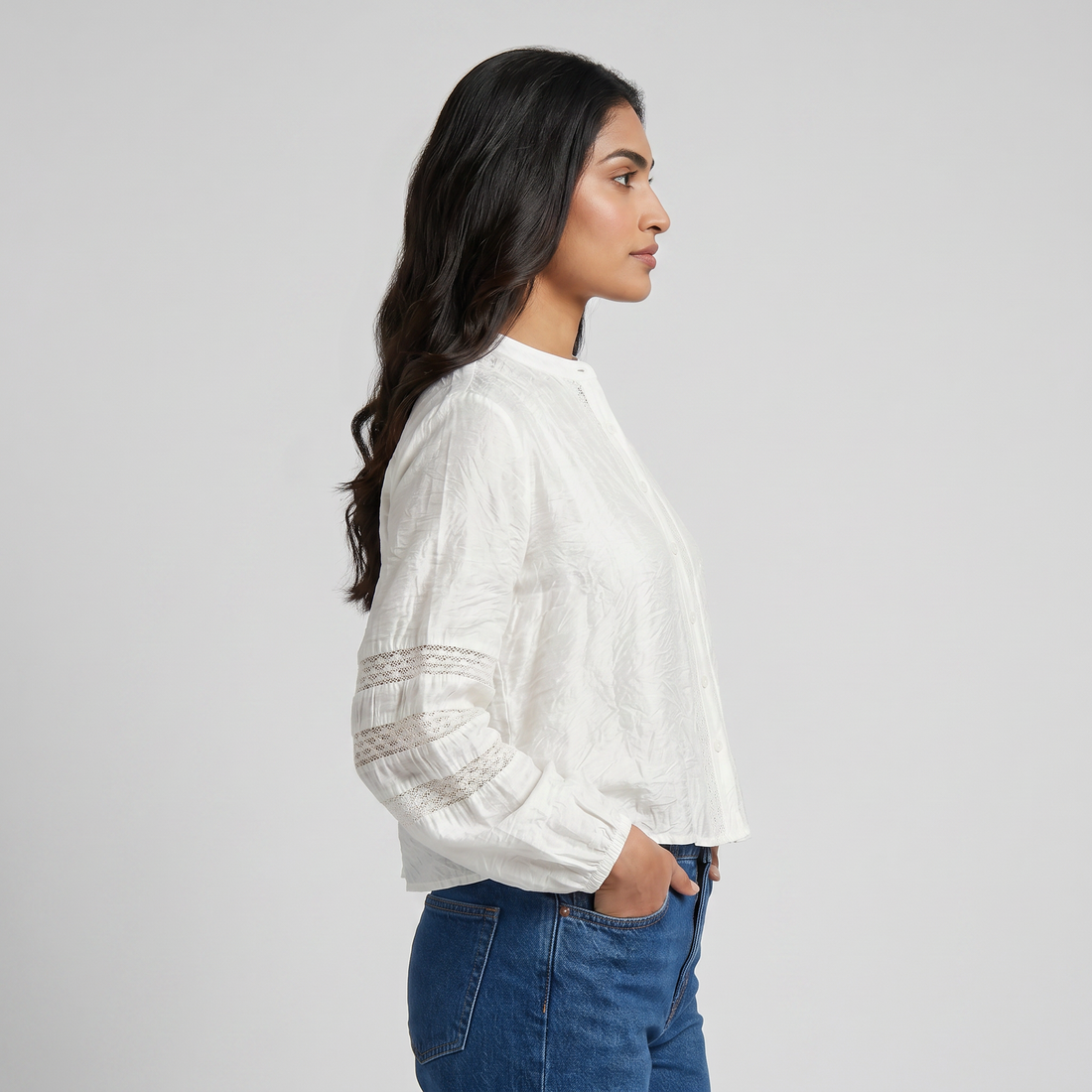 Woven Solid Full Sleeve Top