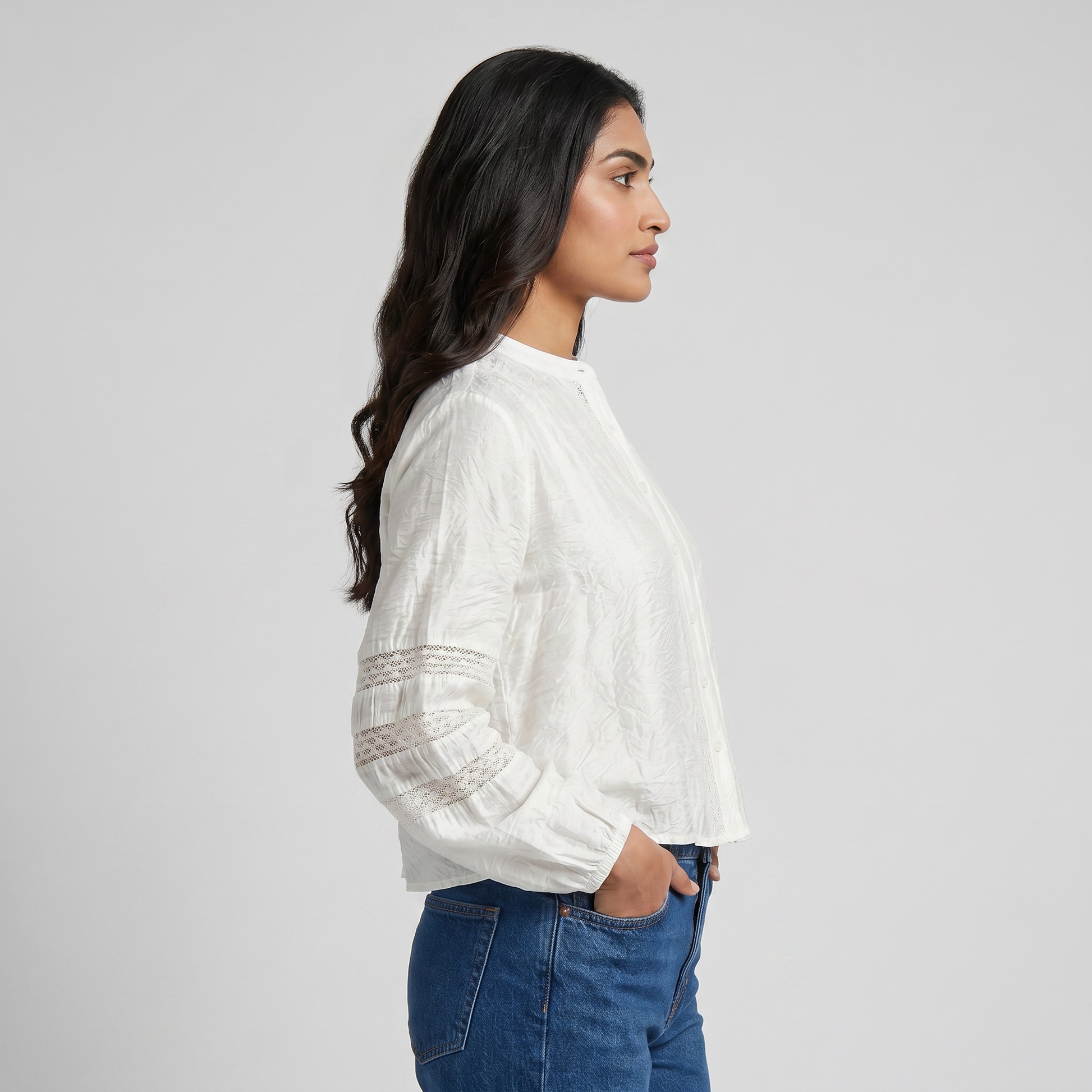 Woven Solid Full Sleeve Top