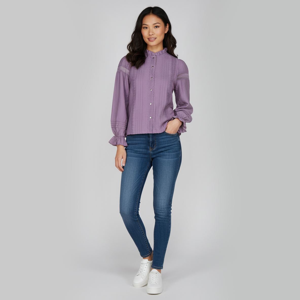 Woven Solid Full Sleeve Top