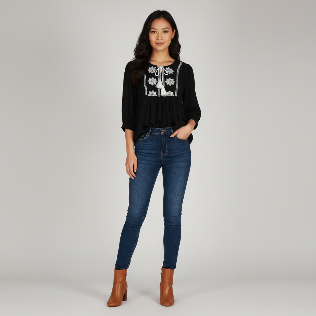 Woven Embroidered Top