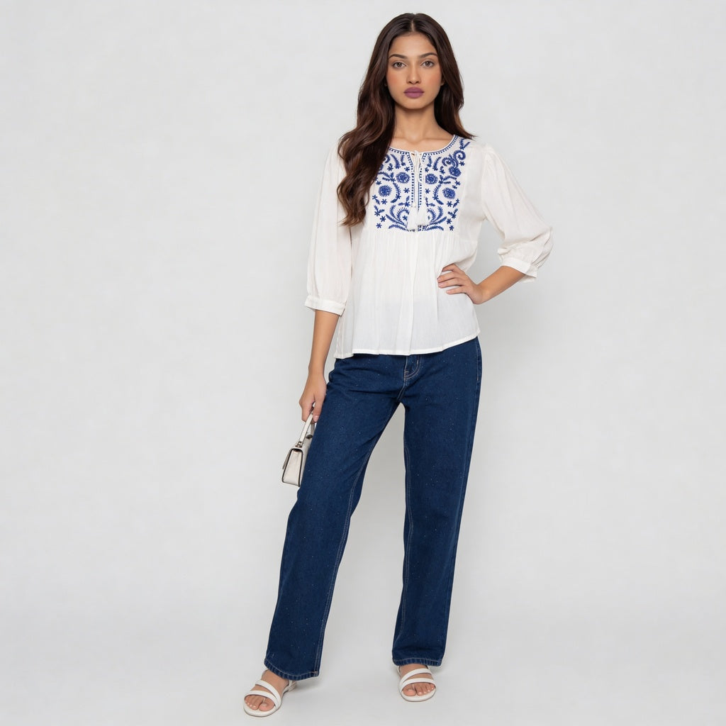 Woven Embroidered Top