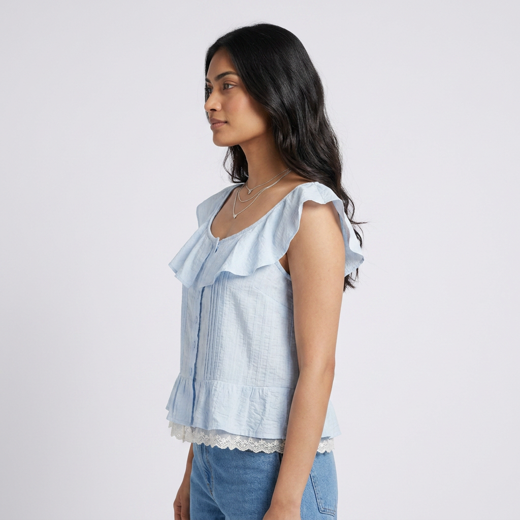 Solid Ruffel Neck Top