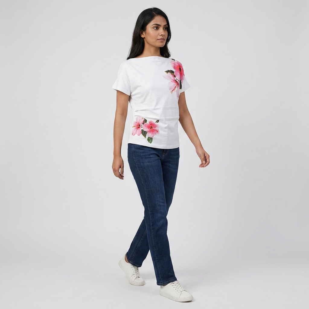 Cotton Floral Cowl Neck Top