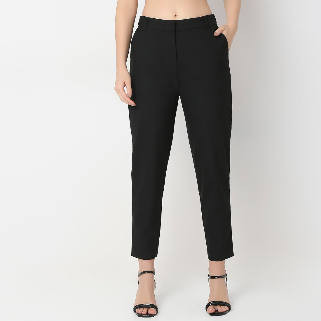 Slim Fit Solid Smart Casual Trousers