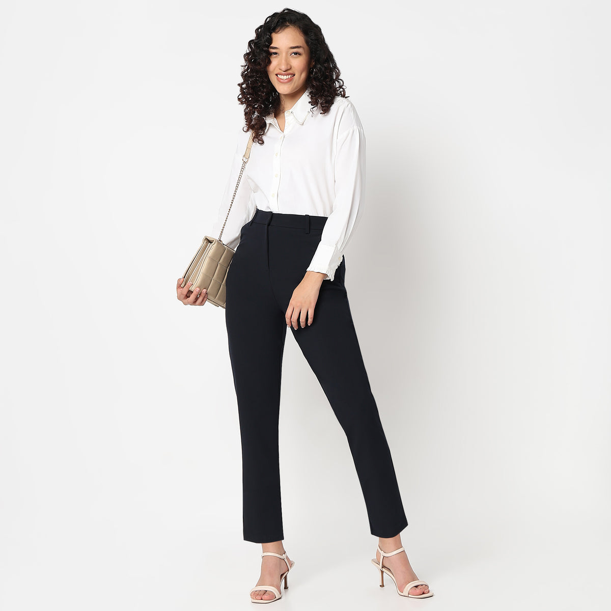 Slim Fit Solid Smart Casual Trousers