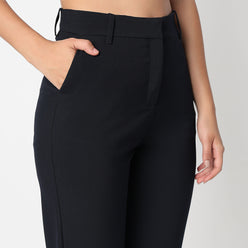 Slim Fit Solid Smart Casual Trousers