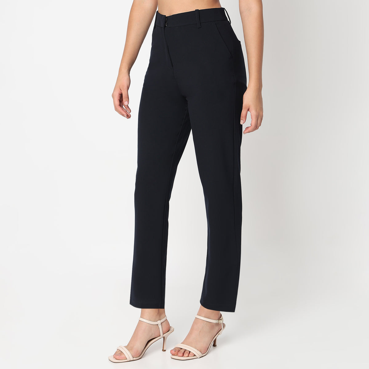 Slim Fit Solid Smart Casual Trousers