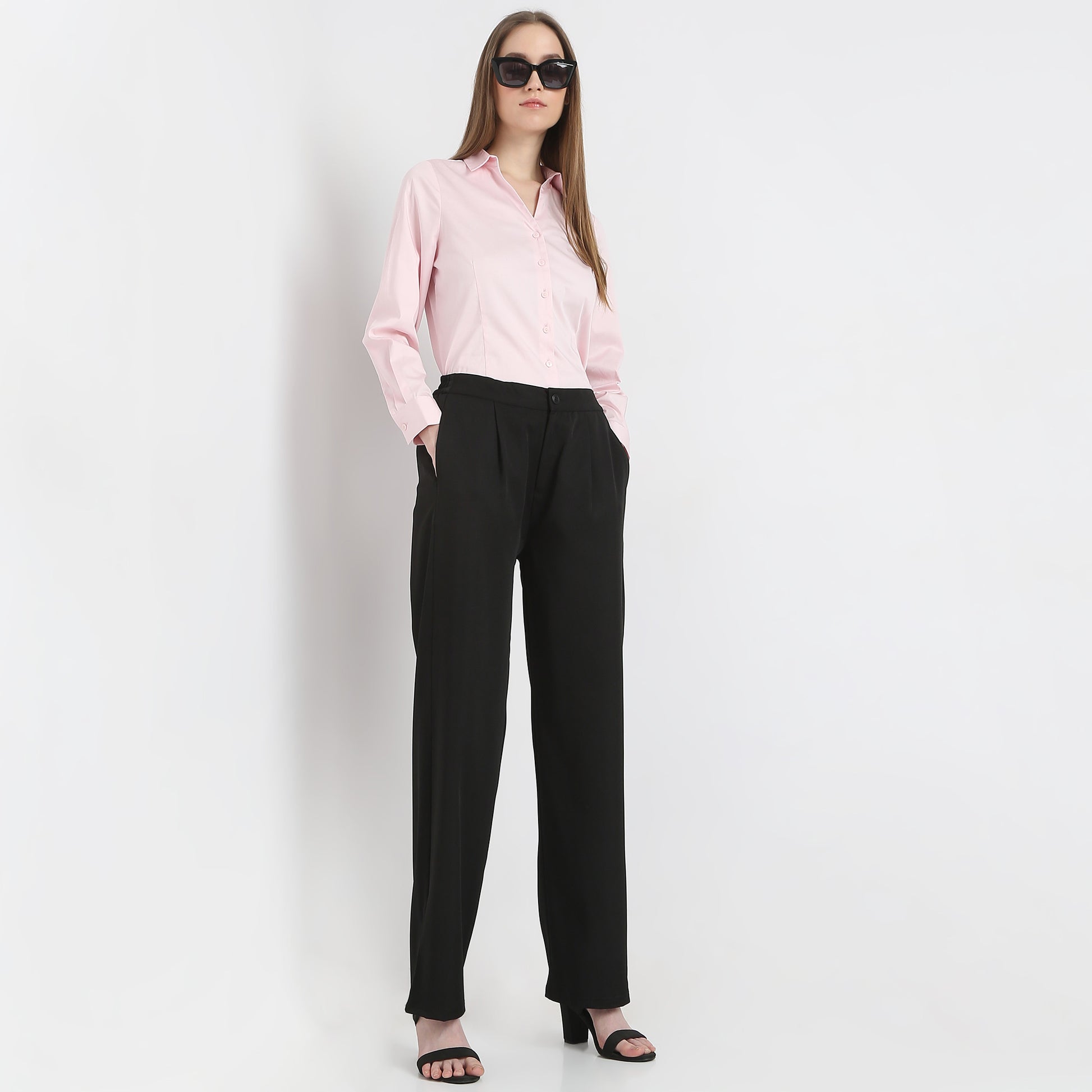 Regular Fit Solid High Rise Trousers