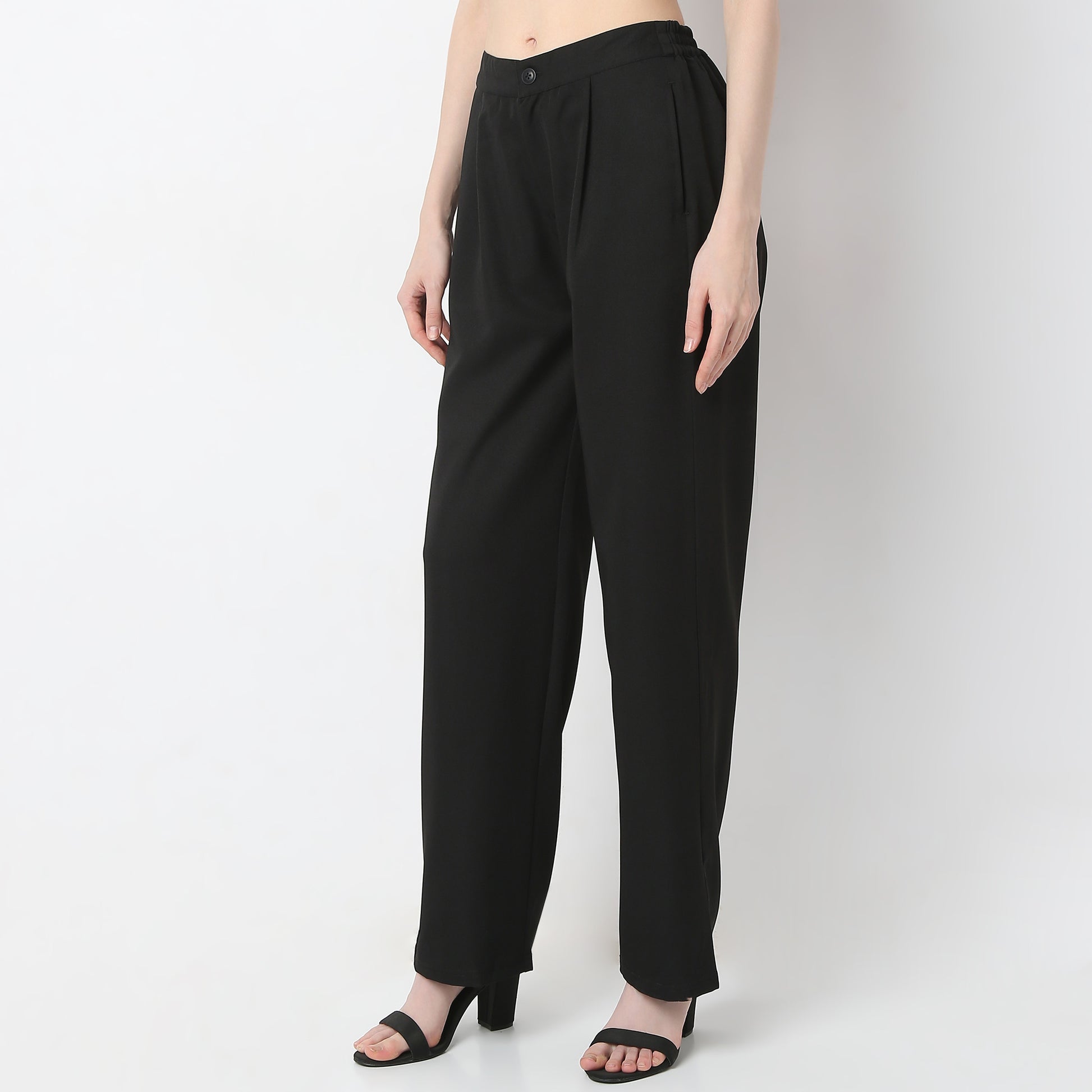 Regular Fit Solid High Rise Trousers