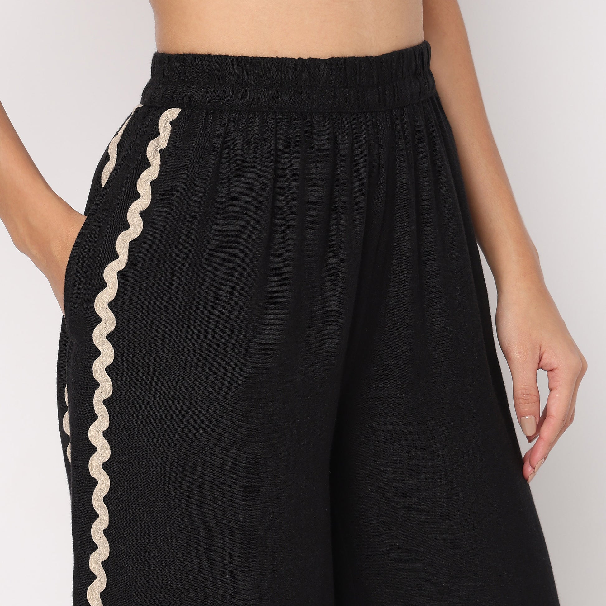 Flare High Rise Ricrac Cotton Trousers