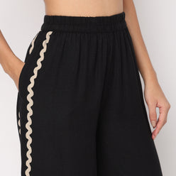 Flare High Rise Ricrac Cotton Trousers