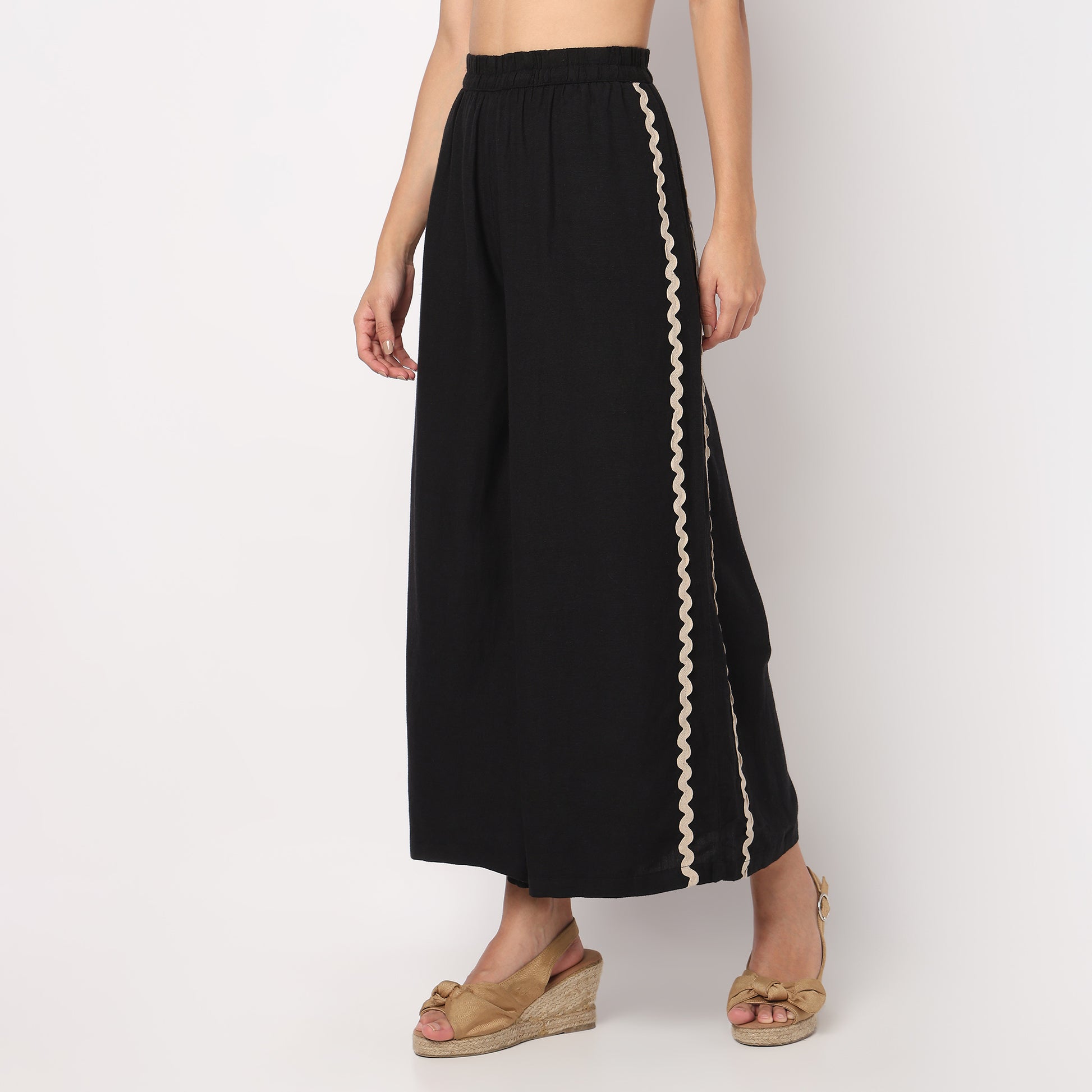 Flare High Rise Ricrac Cotton Trousers
