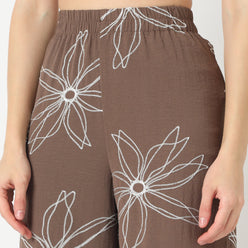 Regular Fit Embroidered Regular Length Mid Rise Trousers