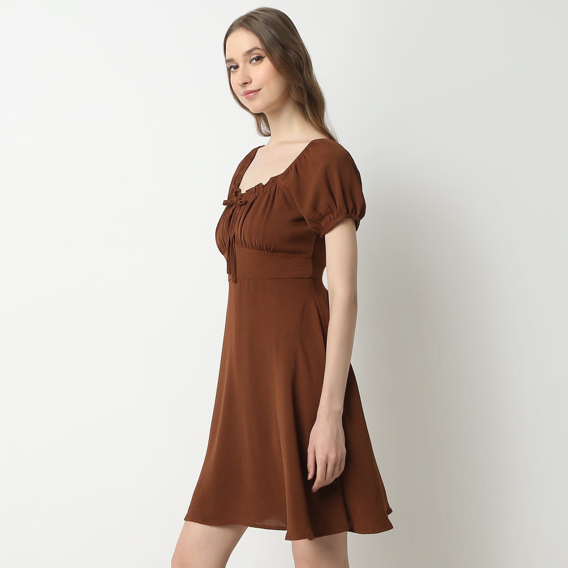 Flare Fit Solid Square Neck Dress