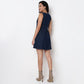 Indigo Denim Sleeveless Dress With Button Look