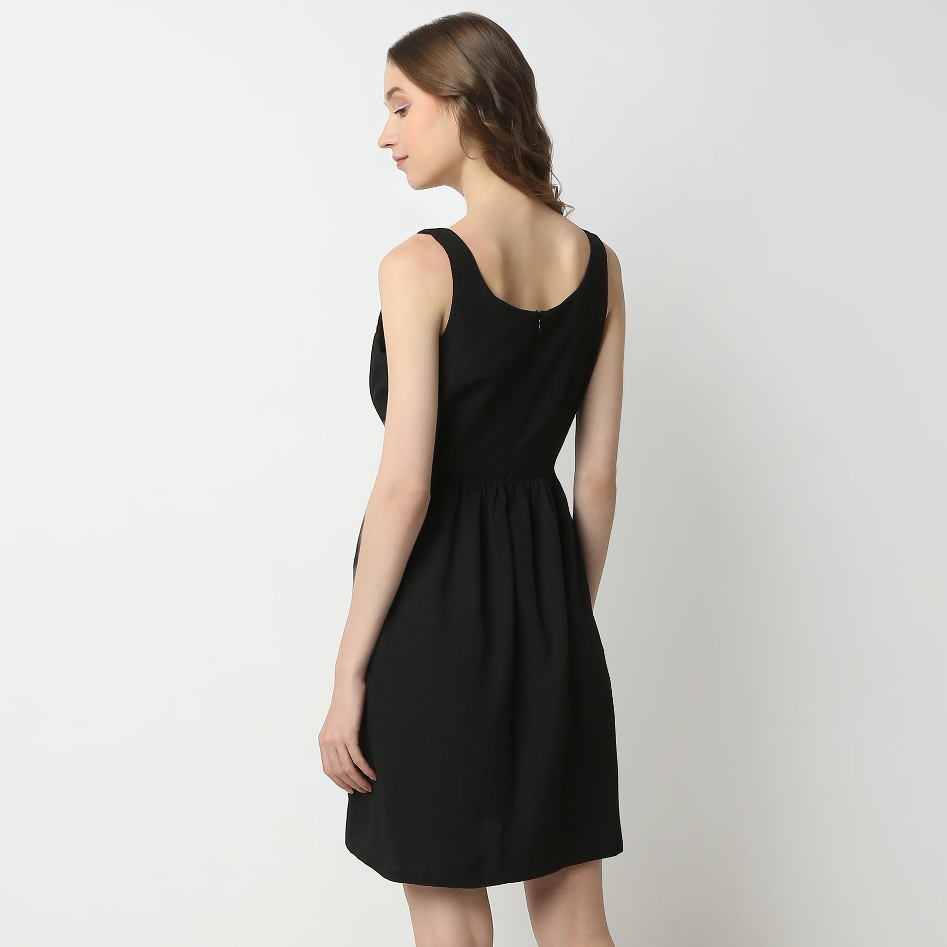 Flare Fit Solid Scoop Neck Dress