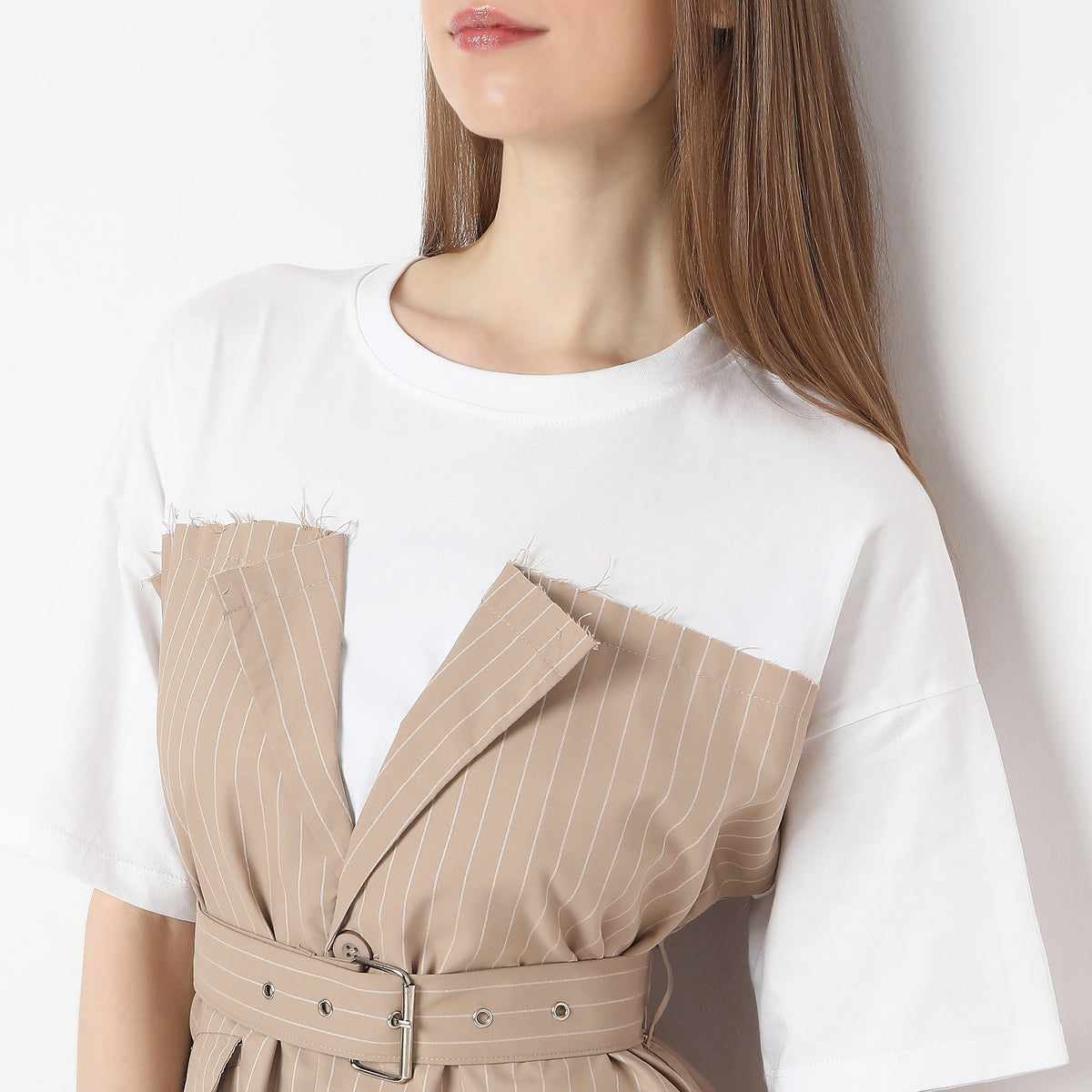 Above Knee Button-Down Detailing and Adjustable Belt Two Flap Pocket Dress