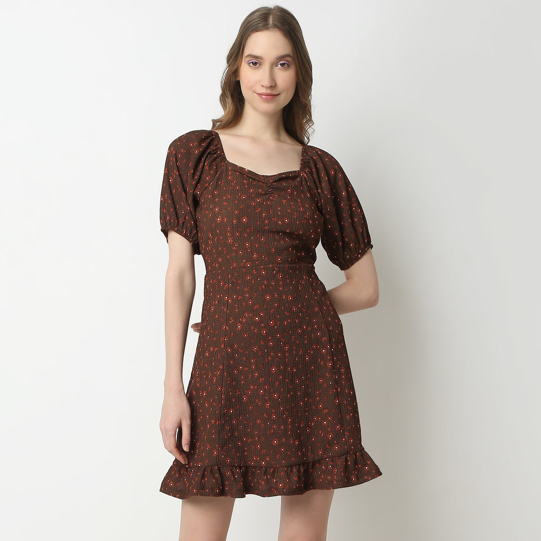 Flare Fit Printed Square Neck Dress