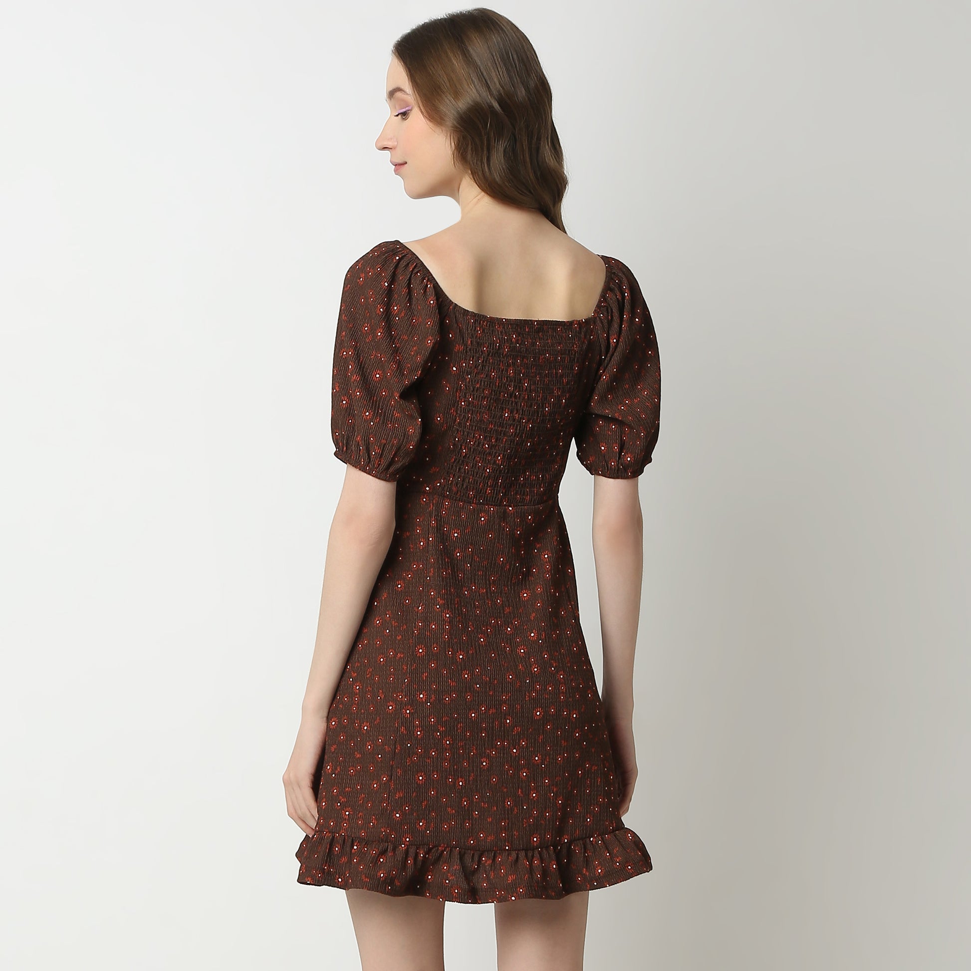 Flare Fit Printed Square Neck Dress