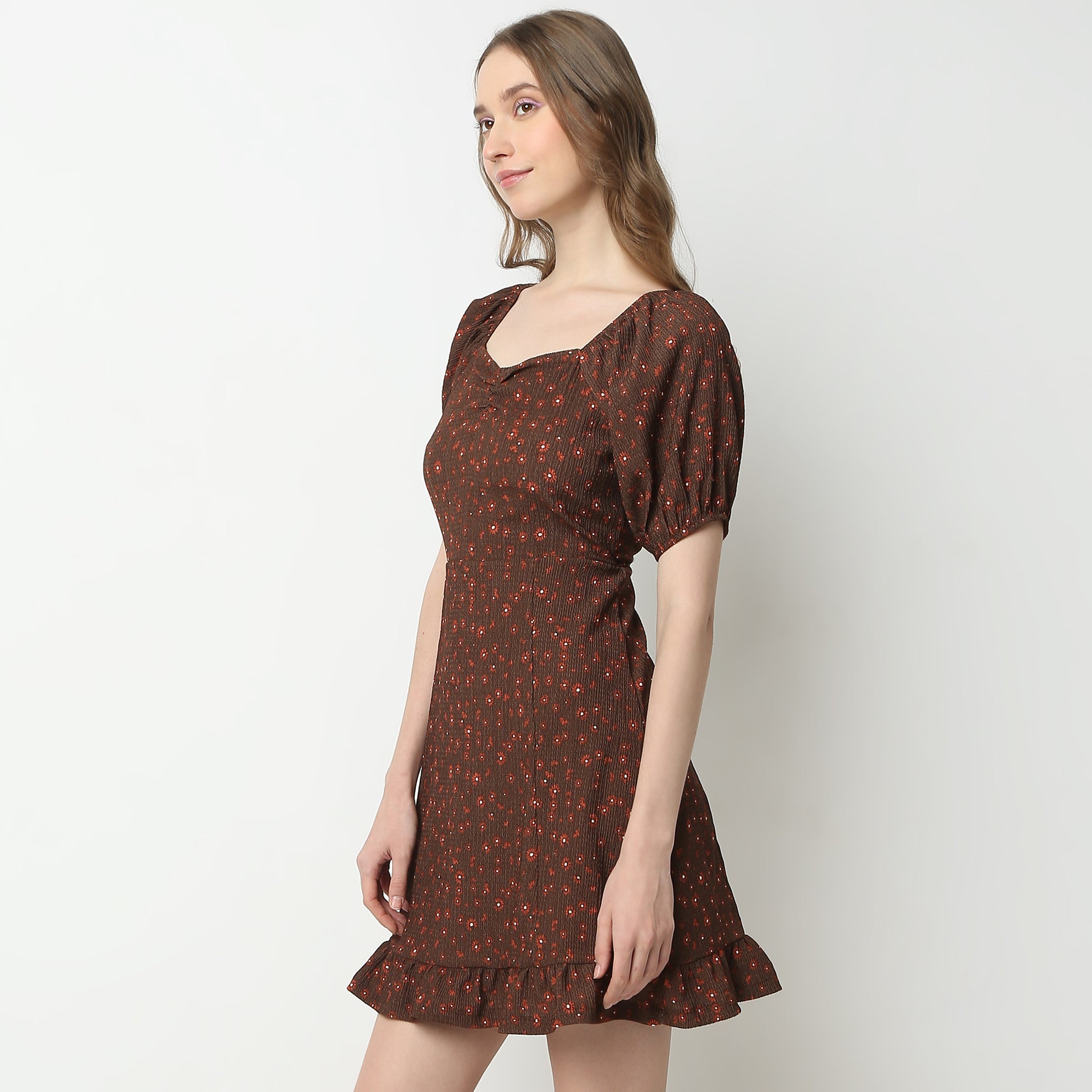 Flare Fit Printed Square Neck Dress