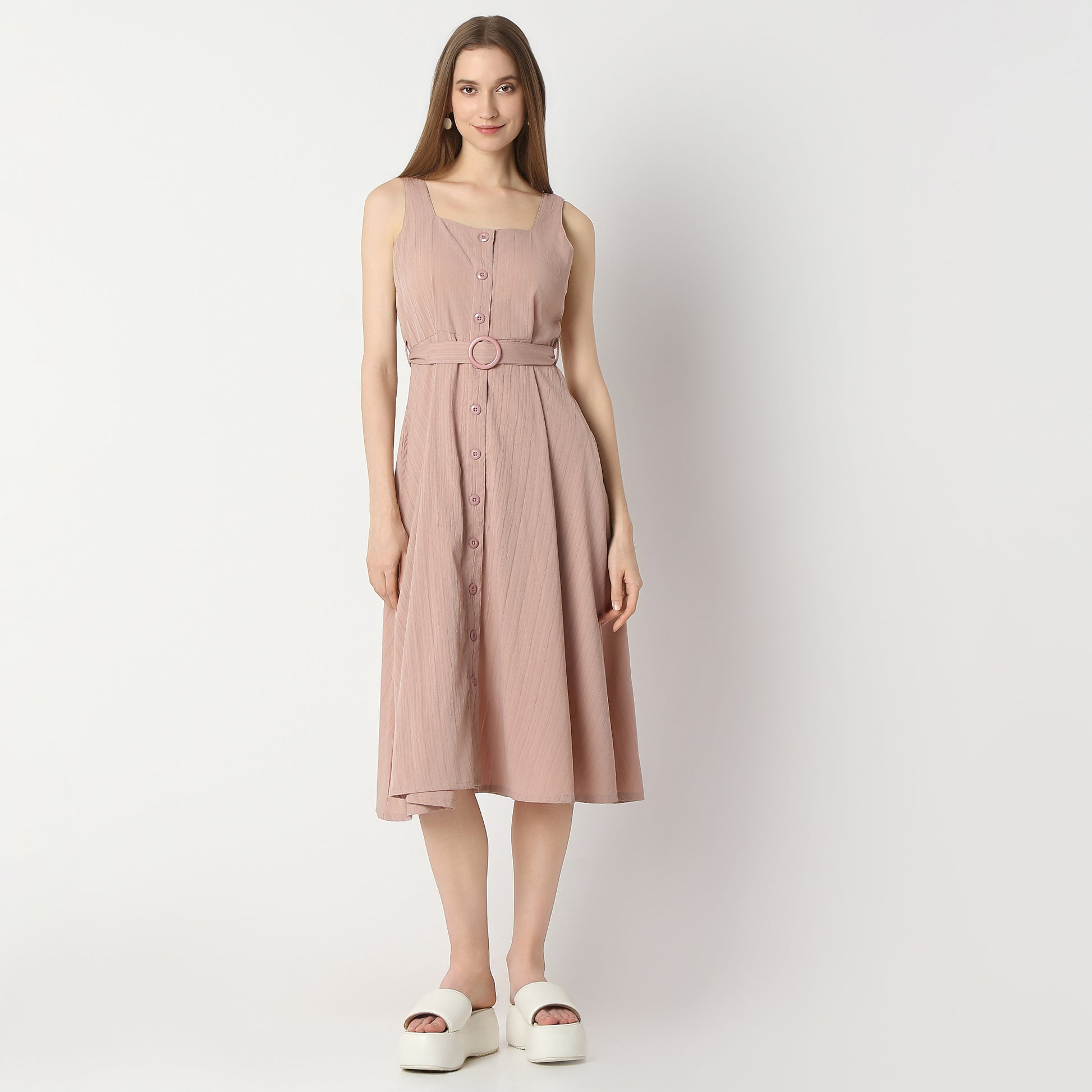 Flare Fit Solid Knee Length Dress