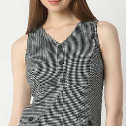 Regular Fit Houndstooth Above Knee Dress