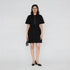 Solid Knee Length Knitted Indigo Pull On Zipper Dress With Belt Look
