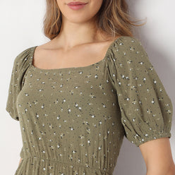 Flare Fit Printed Ankle Length Square Neck Betty Long Dress