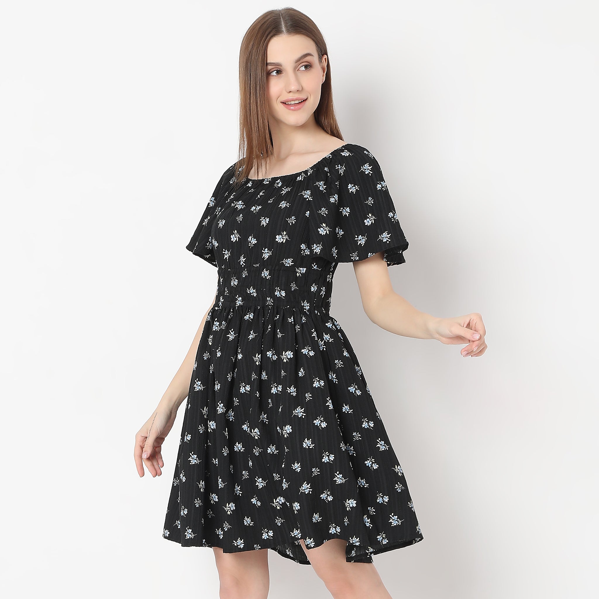 Flare Fit Printed Above Knee Flutter Sleeve Dress – Style Union