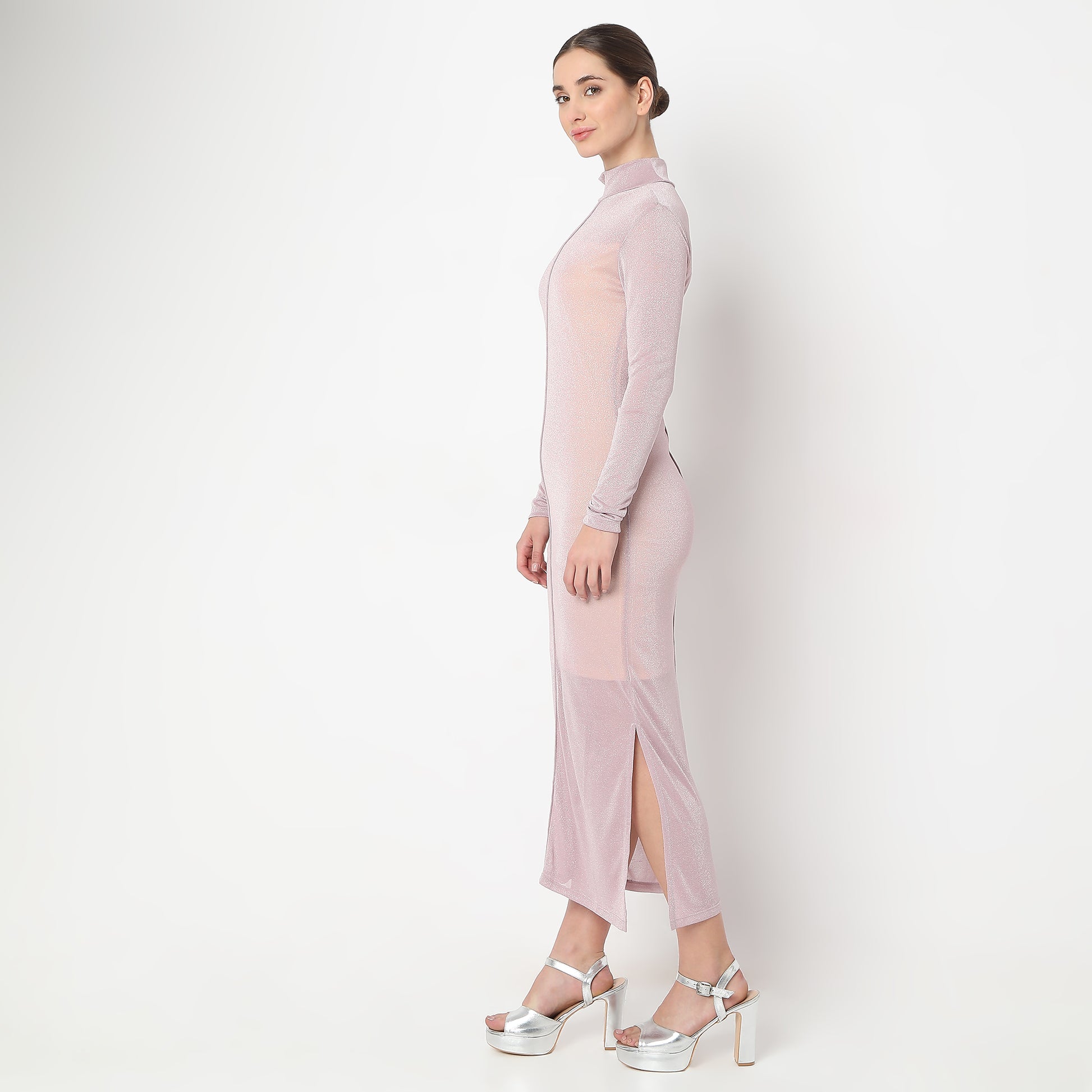 Ankle Length Full Sleeve with Mock Turtle Neck Shimmer Sheith Party Dress