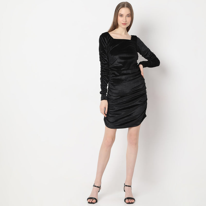 Above Knee Full Sleeve Velvet Party Dress