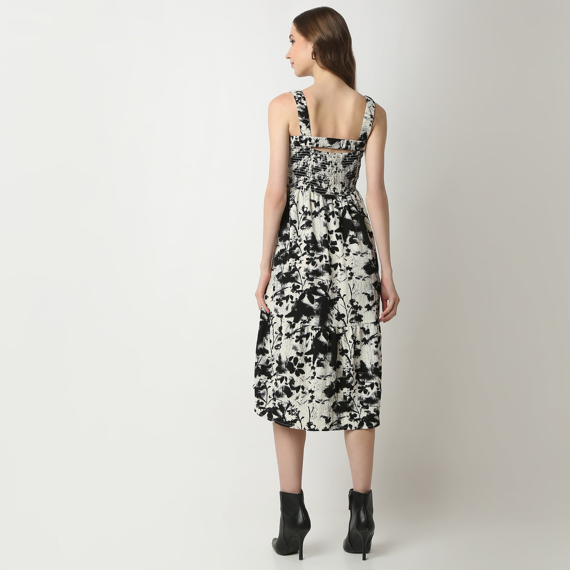 Flare Fit Printed Square Neck Dress