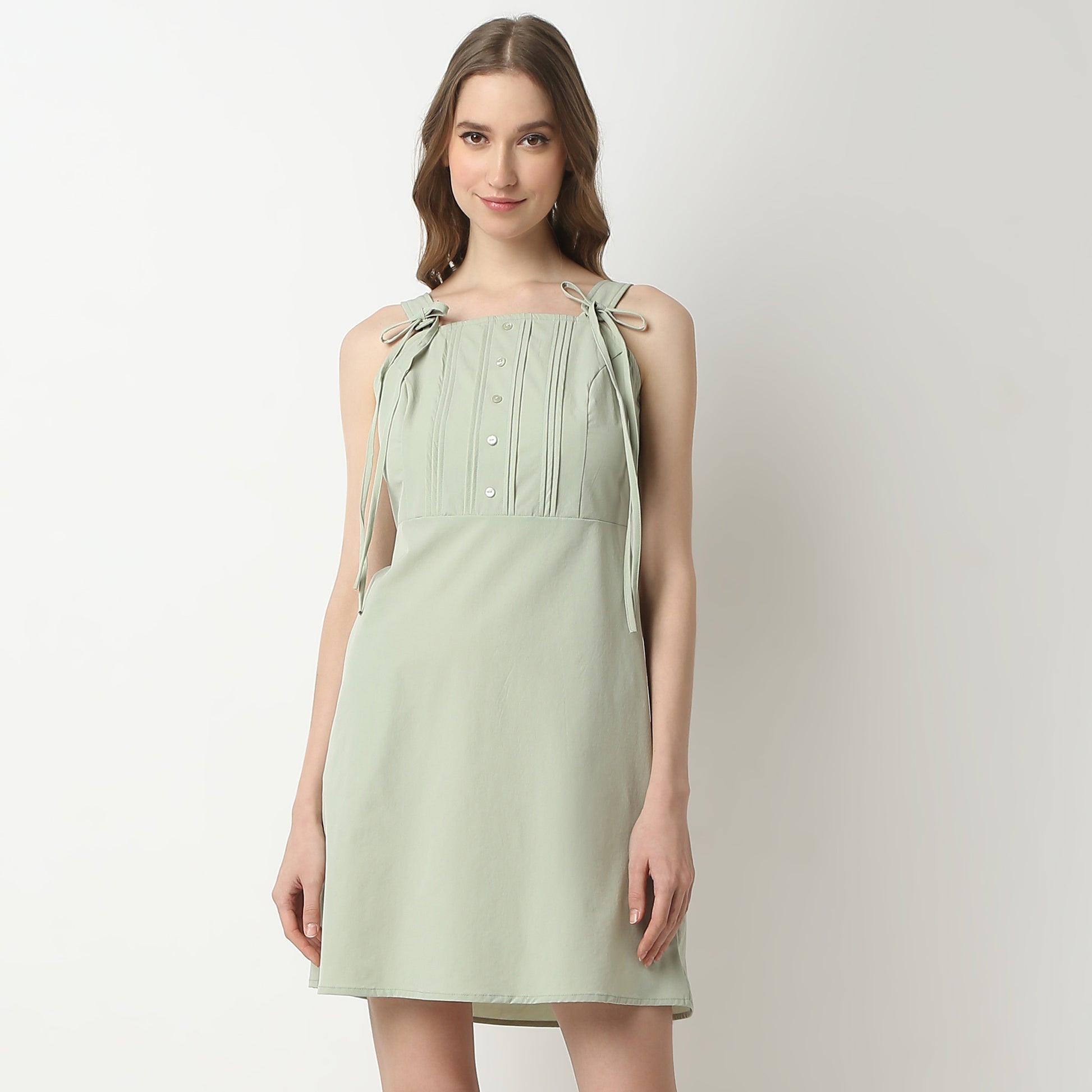 Flare Fit Solid Square Neck Dress