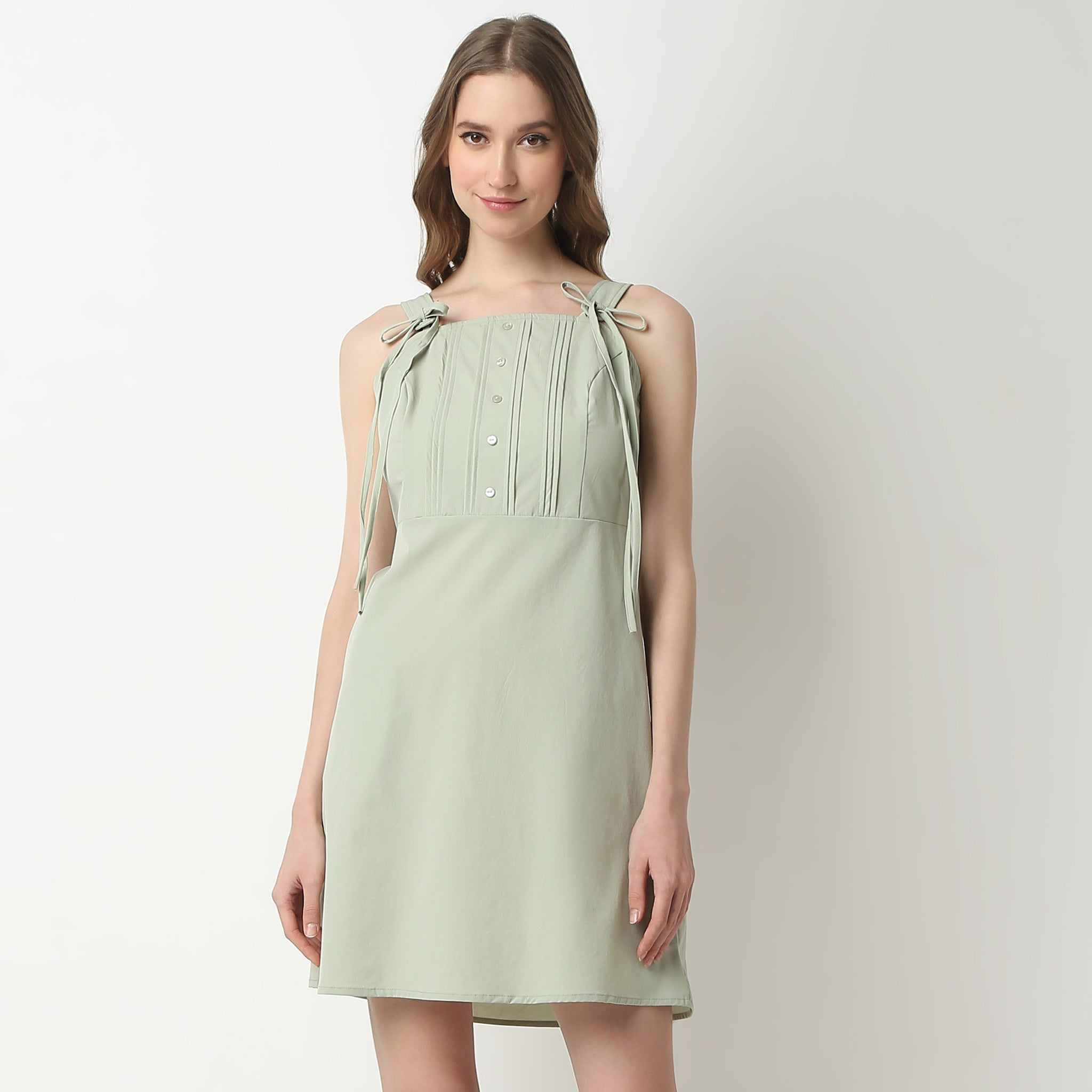 Flare Fit Solid Square Neck Dress