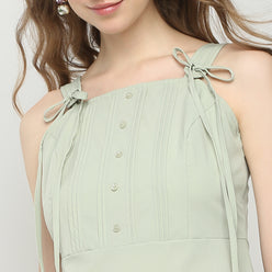 Flare Fit Solid Square Neck Dress