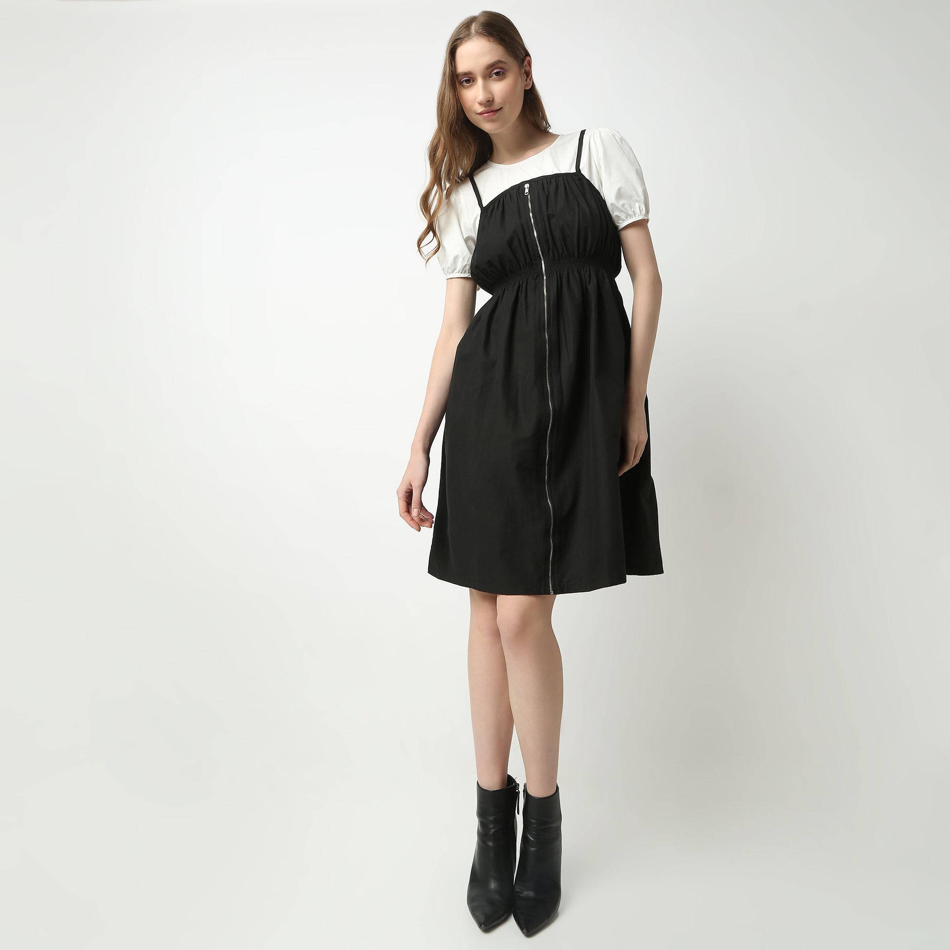 Regular Fit Solid Square Neck Dress