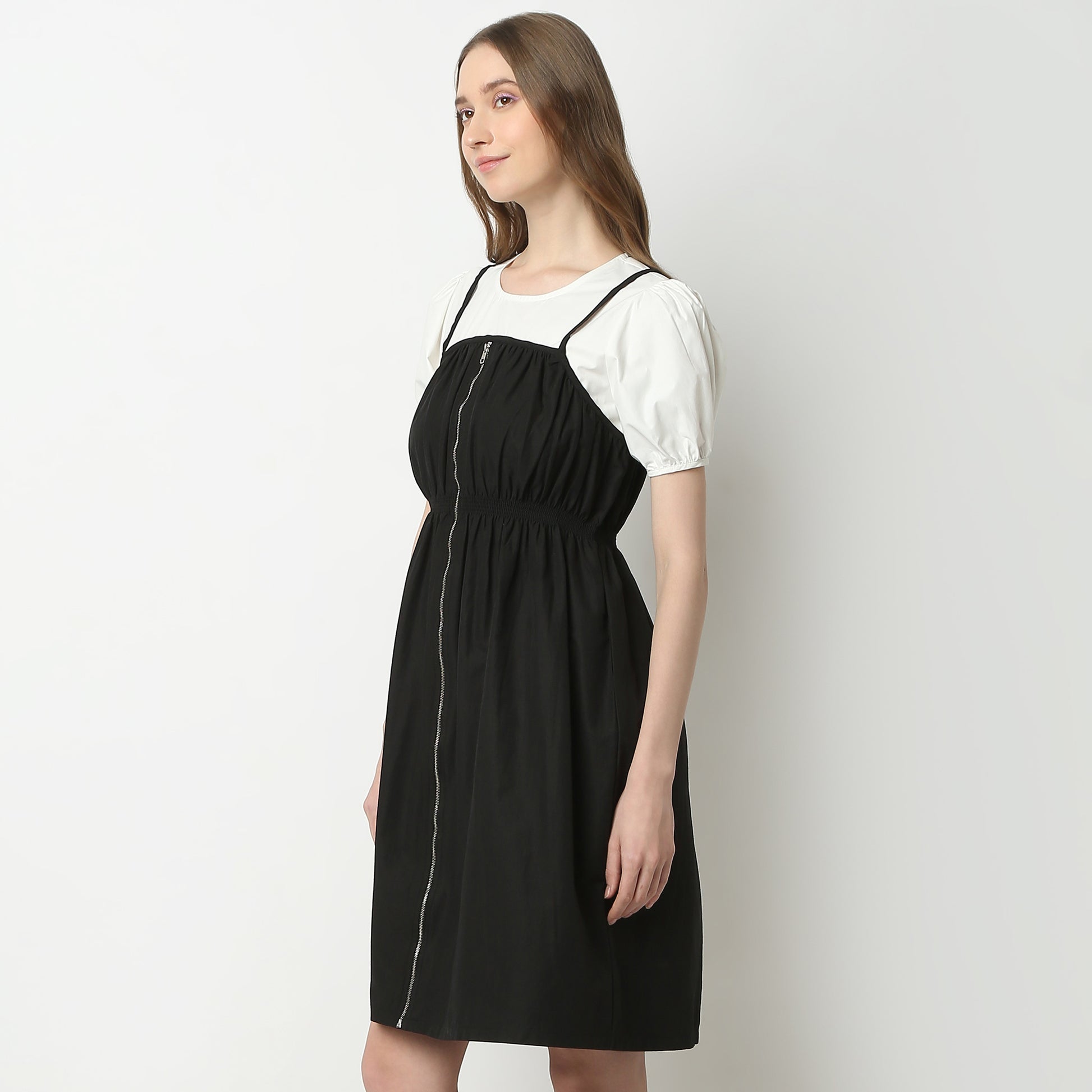 Regular Fit Solid Square Neck Dress