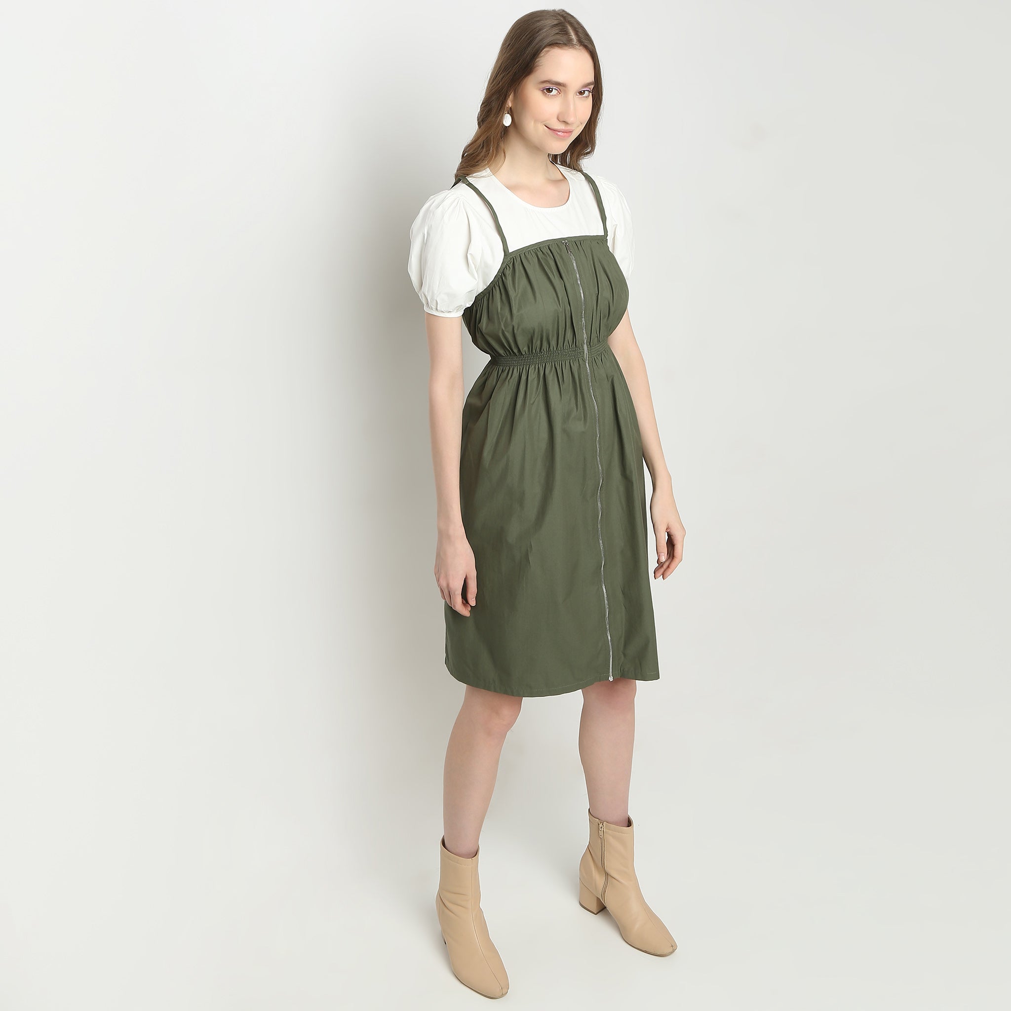 Regular Fit Solid Square Neck Dress