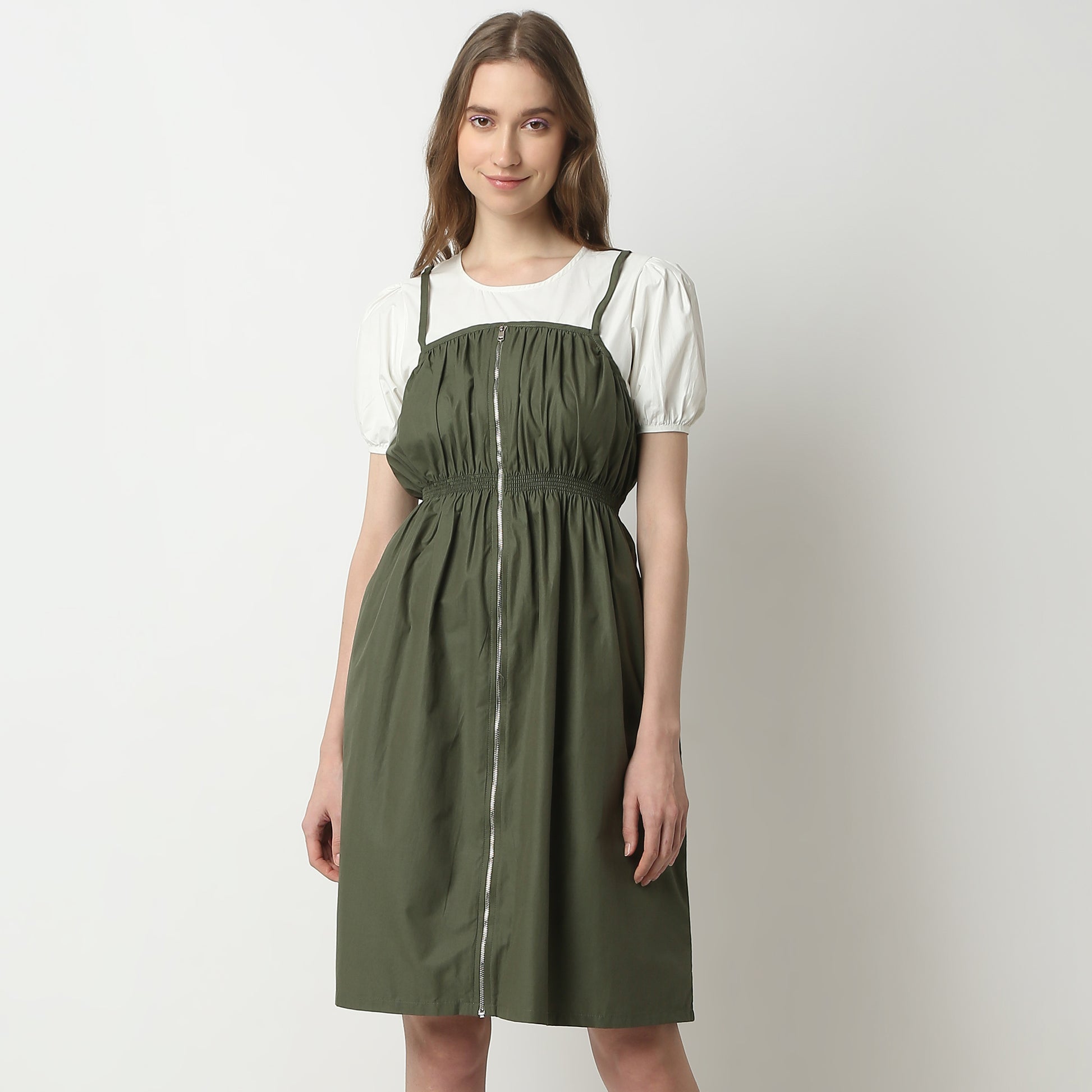 Regular Fit Solid Square Neck Dress