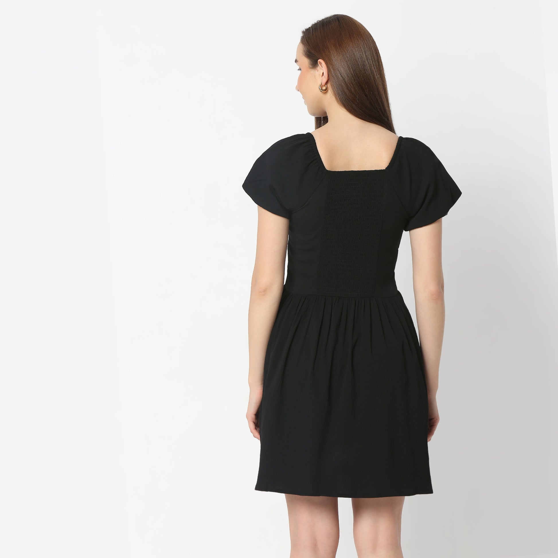 Flare Fit Solid Scoop Neck Above Knee Dress