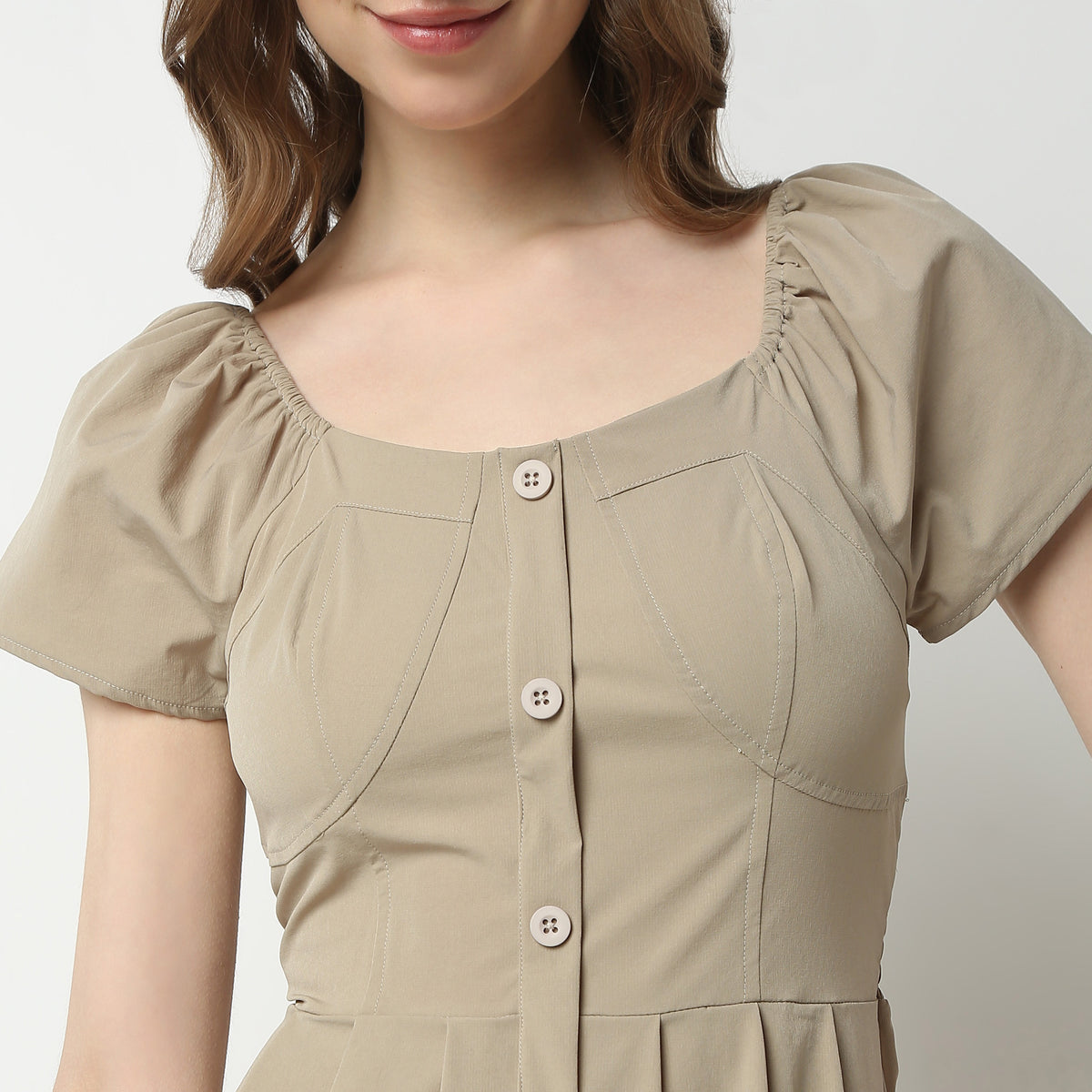 Flare Fit Solid Square Neck Dress