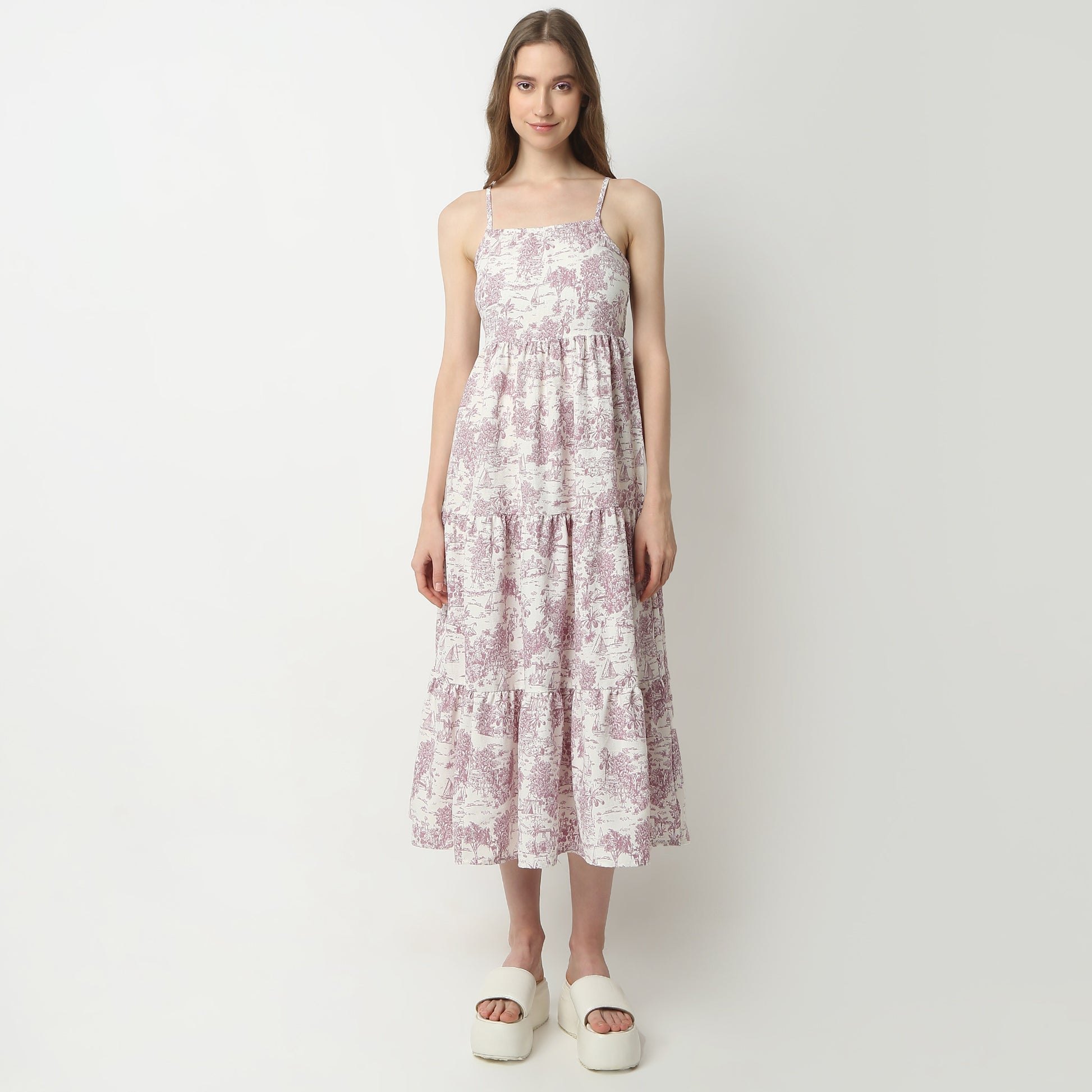 Flare Fit Printed Square Neck Dress