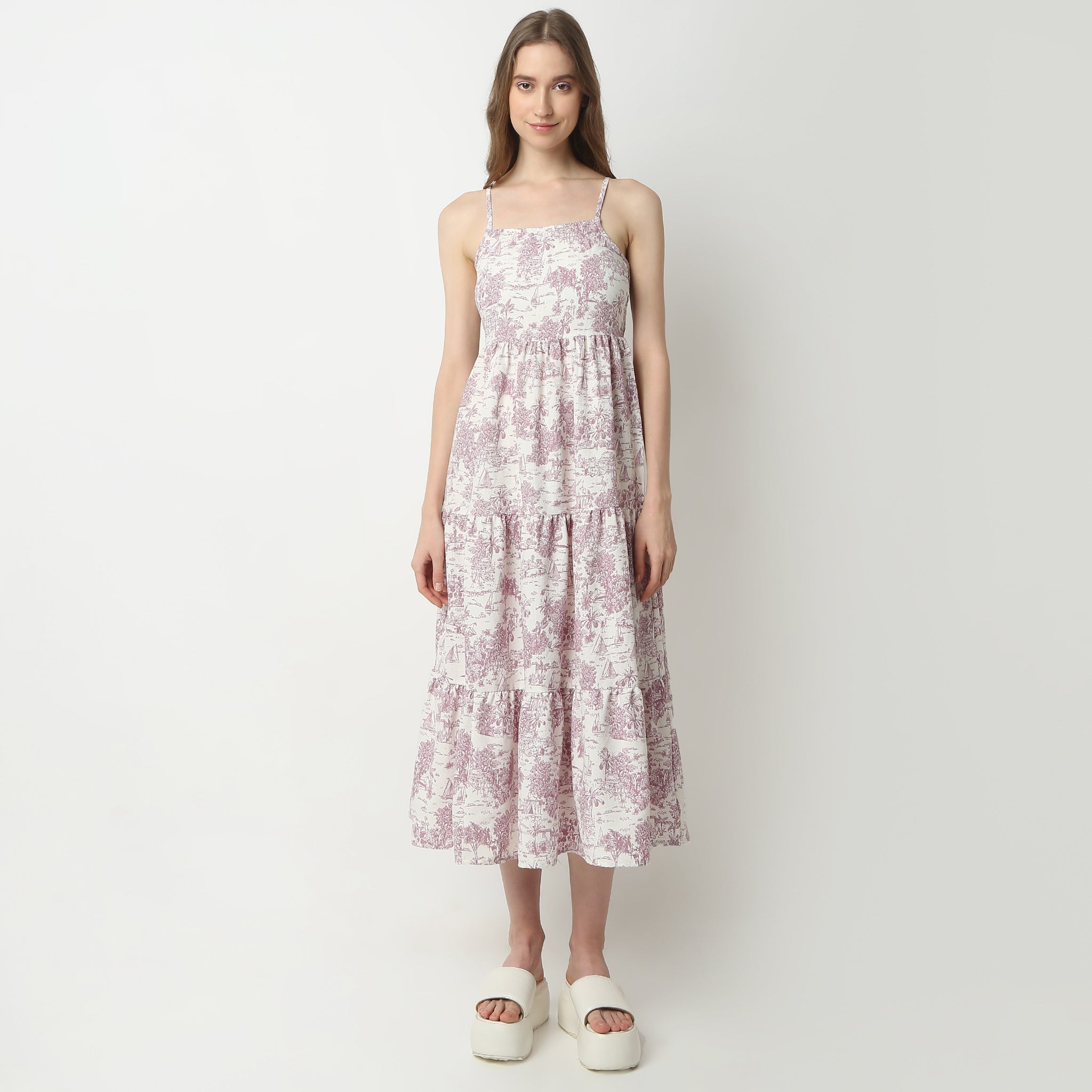 Flare Fit Printed Square Neck Dress