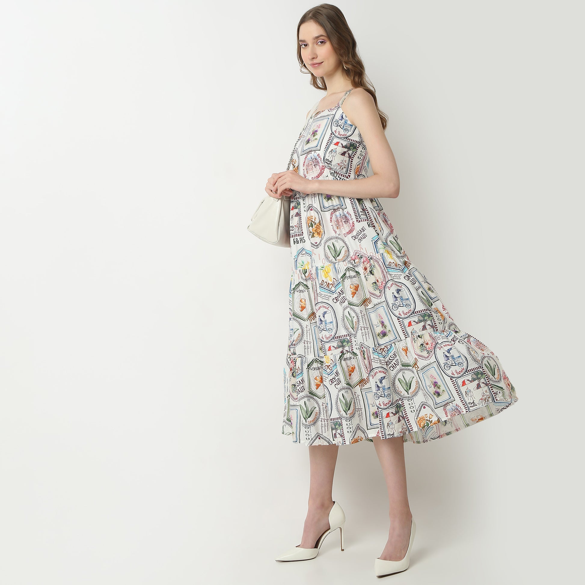 Flare Fit Abstract Square Neck Dress