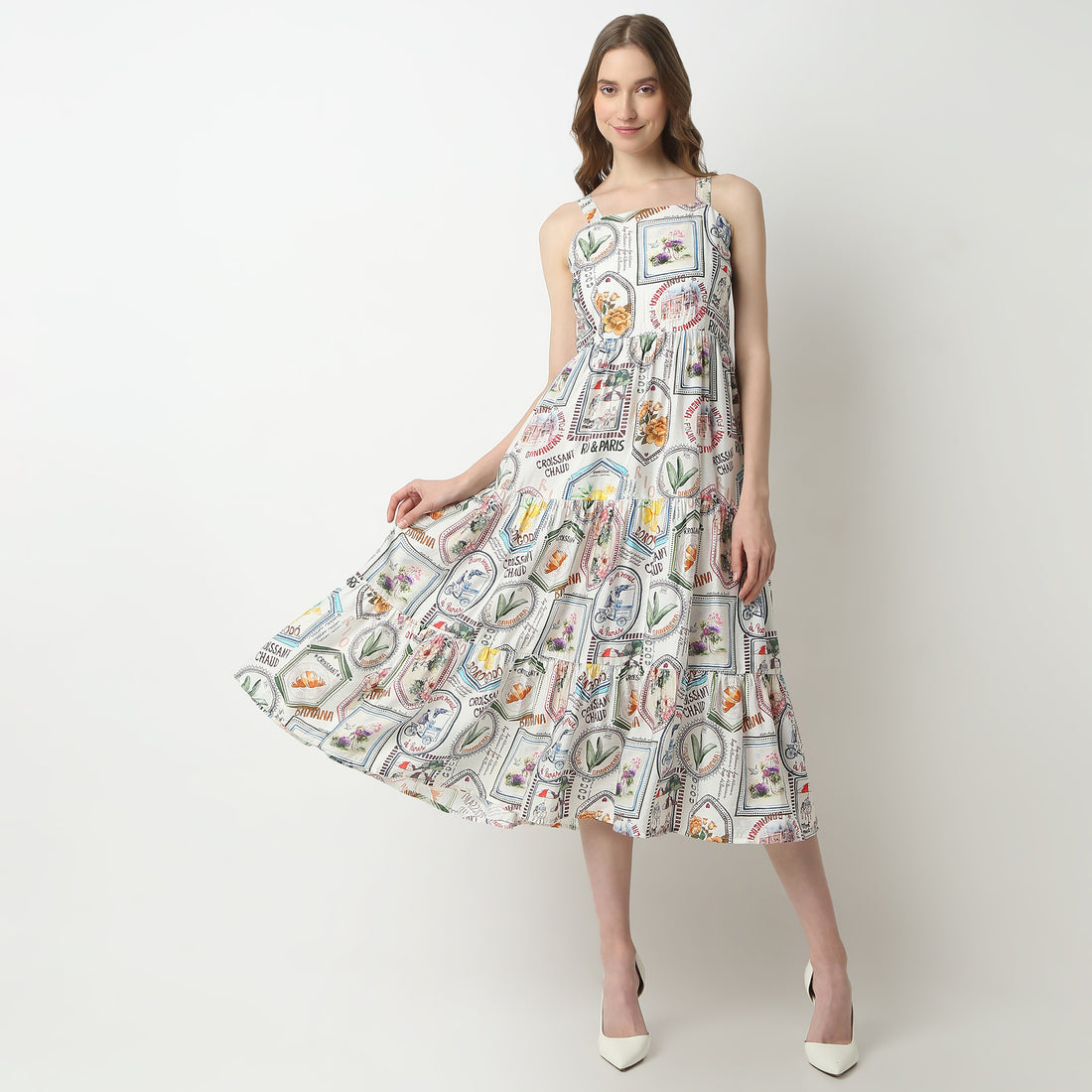 Flare Fit Abstract Square Neck Dress