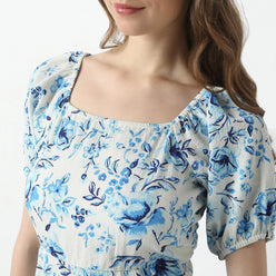Flare Fit Printed Square Neck Dress