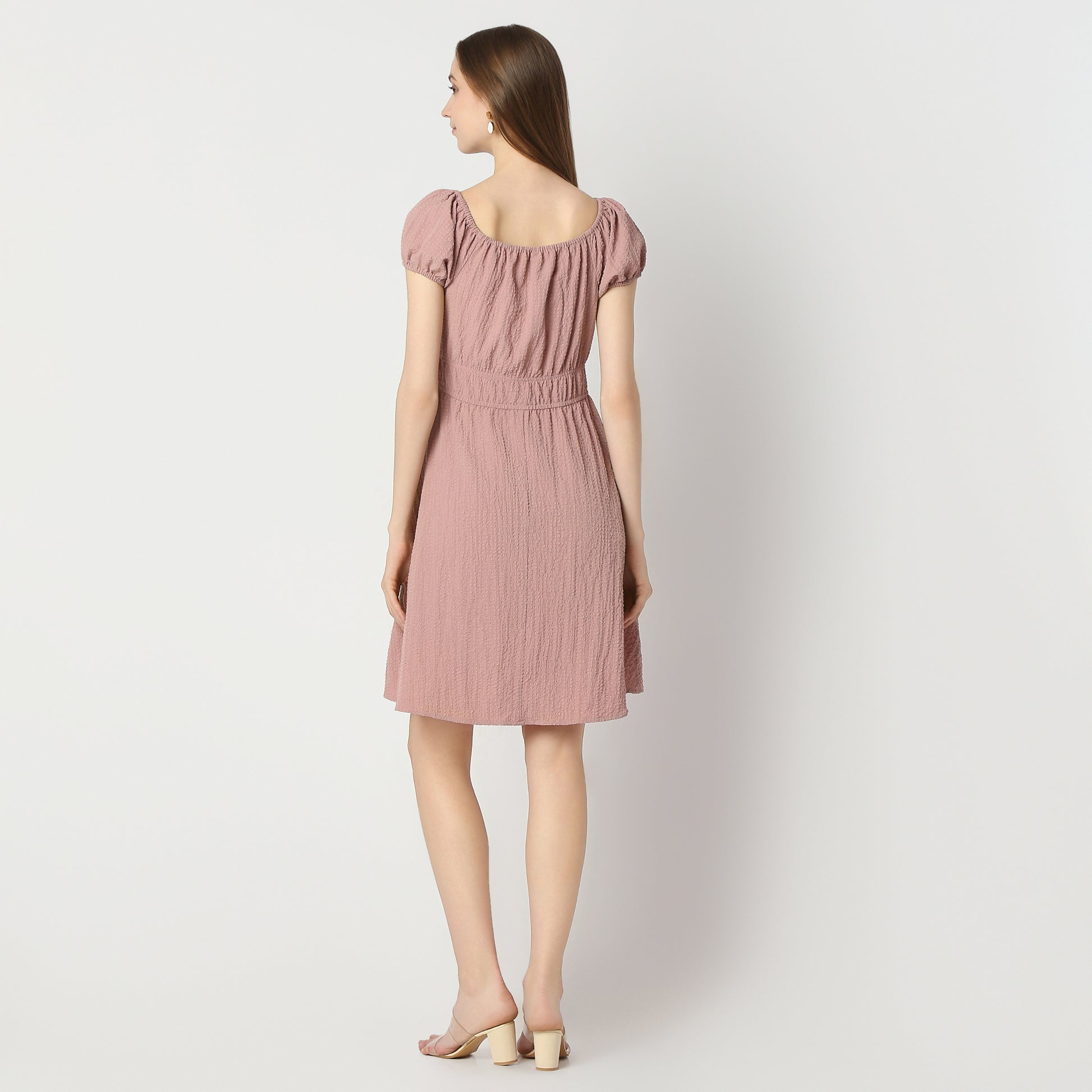 Flare Fit Solid Knee Length Dress