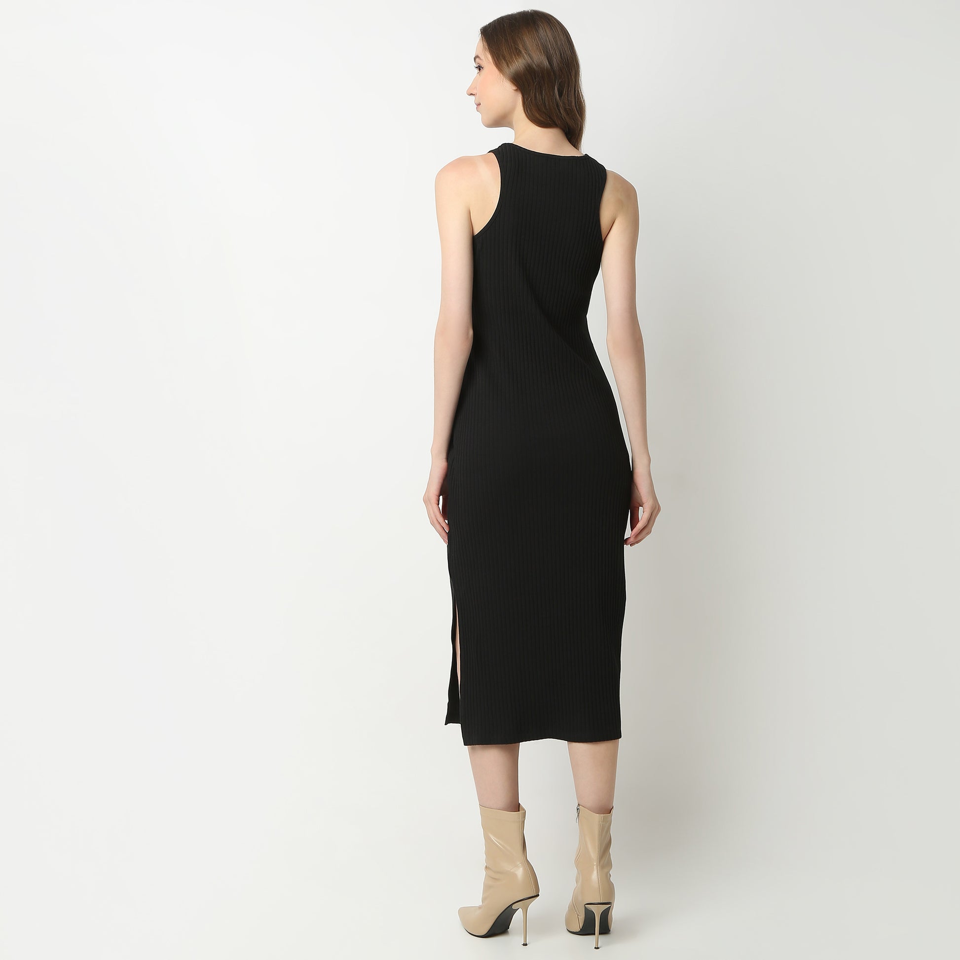 Slim Fit Solid Round Neck Dress