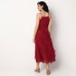 Scoop Neck Flared Strapy Dress With Ruffle Detail