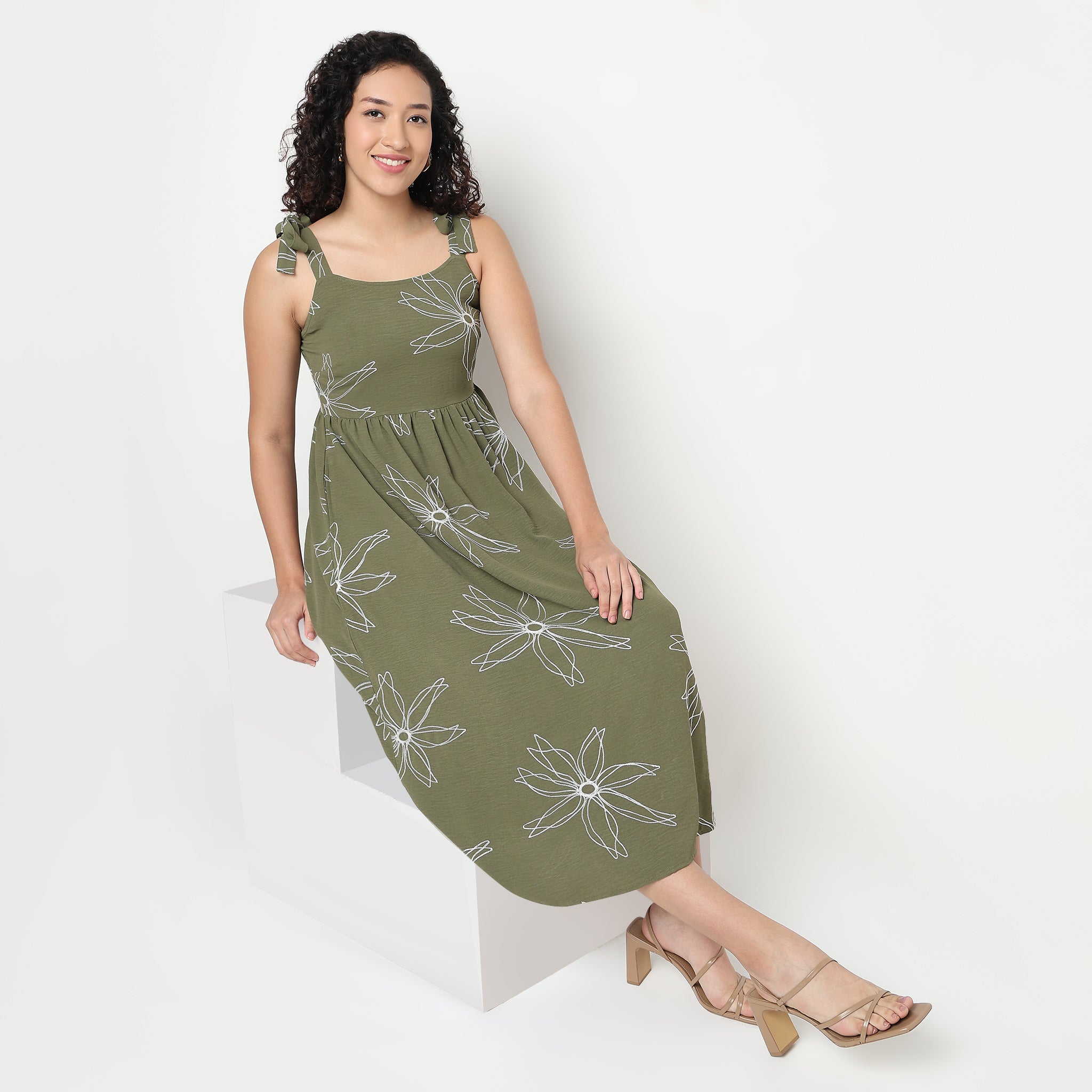 Buy Women Flare Fit Floral Sleeveless Dress
